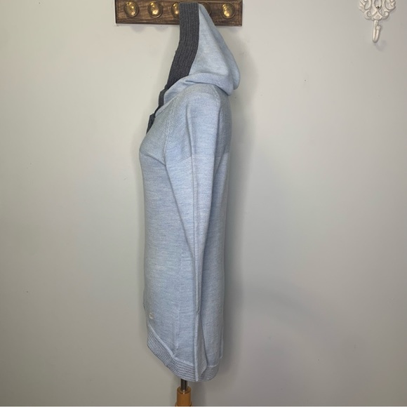 Stio Blue Gray Pullover Hooded 100% Merino Wool High Low Length Size S - Picture 3 of 8